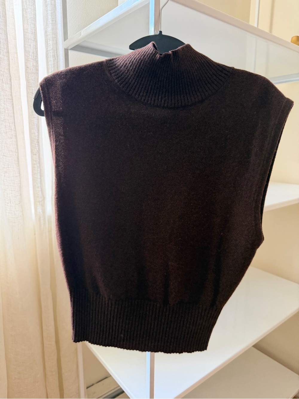 Reformation Chocolate Brown Sleeveless Mock Neck Knit Top